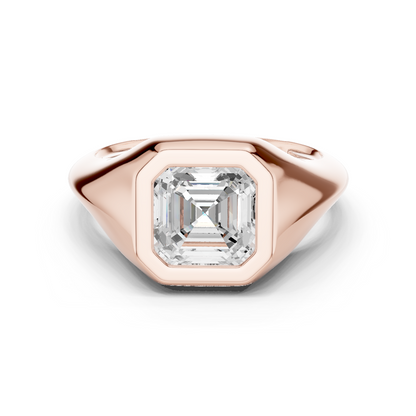 2ctw Asscher Cut Bezel Signet Statement Ring | Yellow Gold