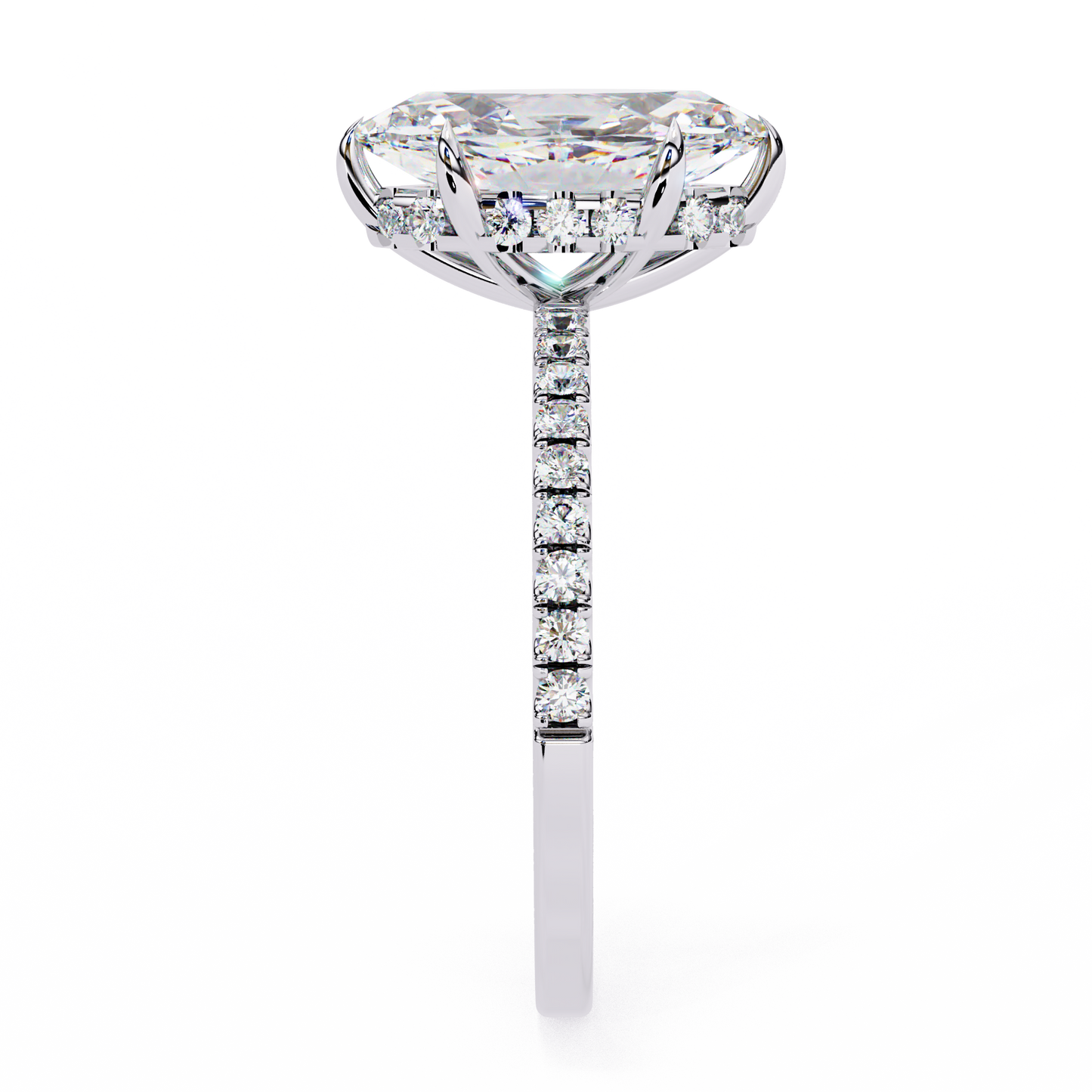 The Classic: Elegant Marquise Diamond Engagement Ring with Pave Set Band- 1.72 Ct