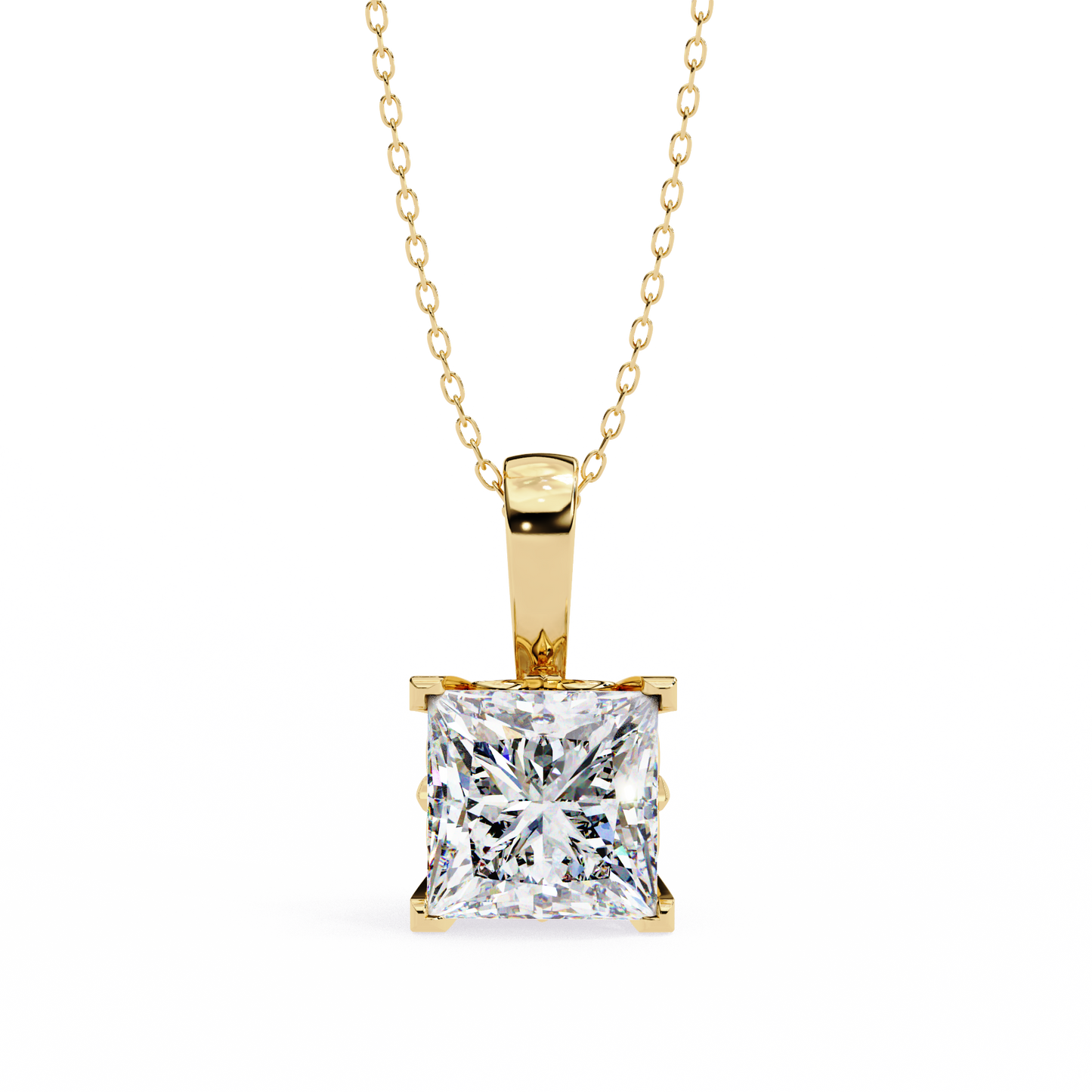 Modern Brilliance – 2.62ct Princess-Cut Solitaire Diamond Pendant in Yellow Gold