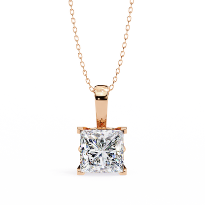 Modern Brilliance – 2.62ct Princess-Cut Solitaire Diamond Pendant in Yellow Gold