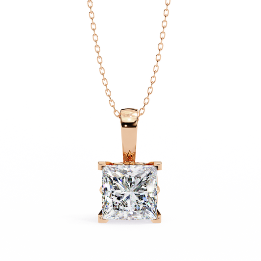 Modern Brilliance – 2.62ct Princess-Cut Solitaire Diamond Pendant in Yellow Gold