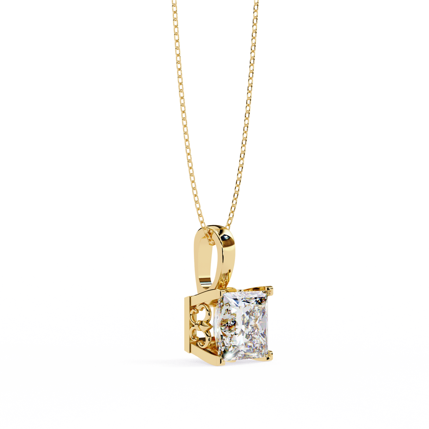 Modern Brilliance – 2.62ct Princess-Cut Solitaire Diamond Pendant in Yellow Gold