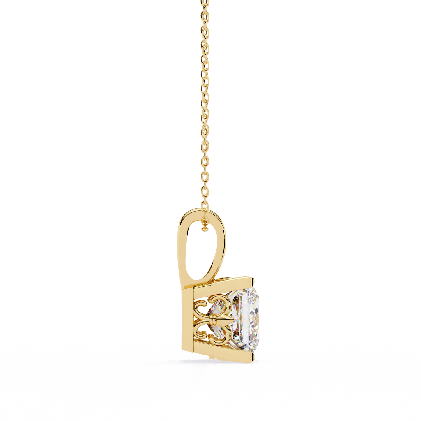 Modern Brilliance – 2.62ct Princess-Cut Solitaire Diamond Pendant in Yellow Gold