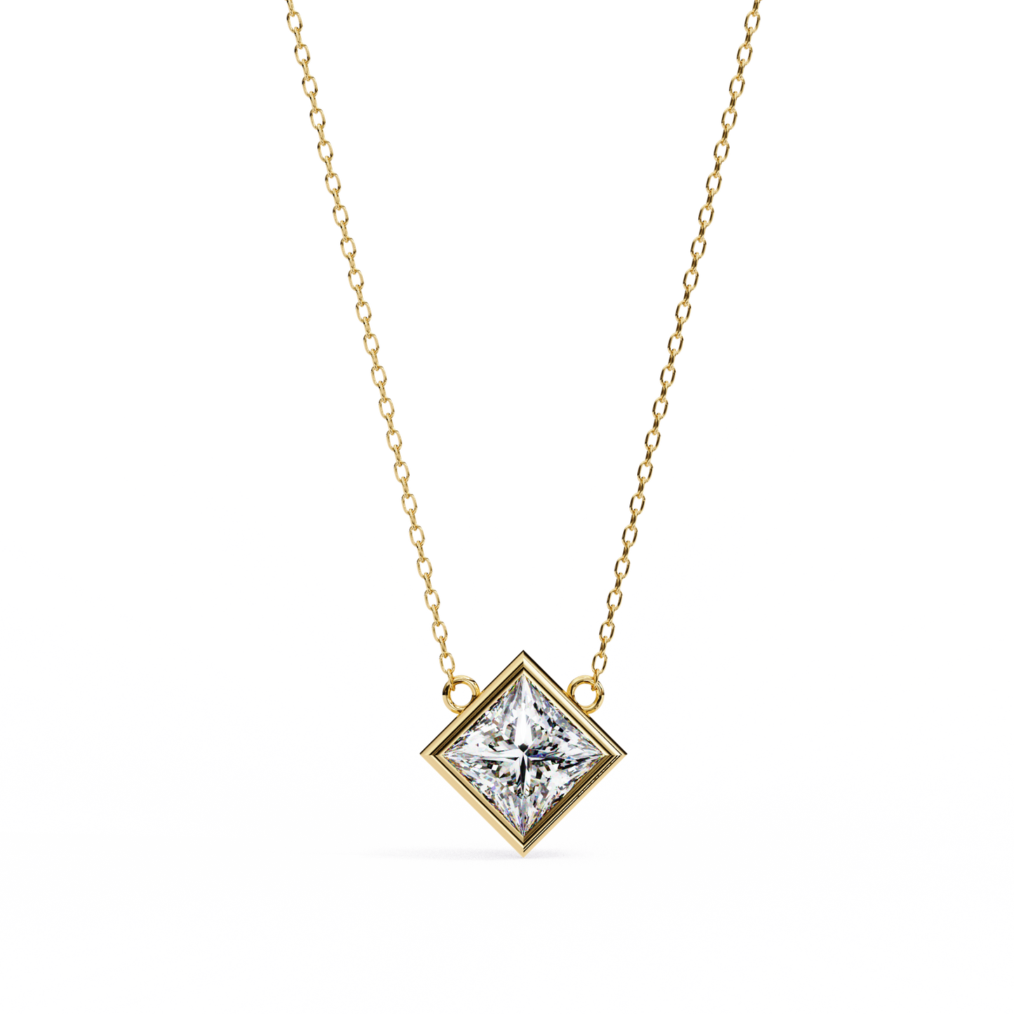 "Kite-Set Square Solitaire Pendant in Gold"- 2.01ct Princess-Cut Diamond