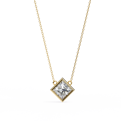 "Kite-Set Square Solitaire Pendant in Gold"- 2.01ct Princess-Cut Diamond