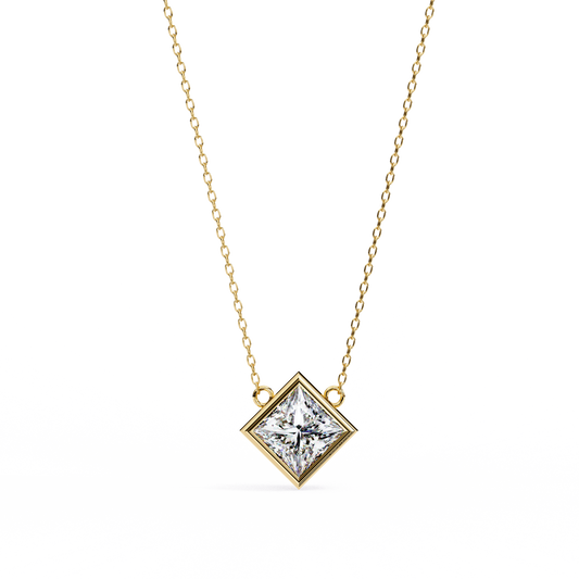 "Kite-Set Square Solitaire Pendant in Gold"- 2.01ct Princess-Cut Diamond