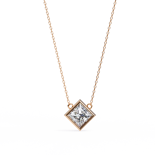 "Kite-Set Square Solitaire Pendant in Gold"- 2.01ct Princess-Cut Diamond