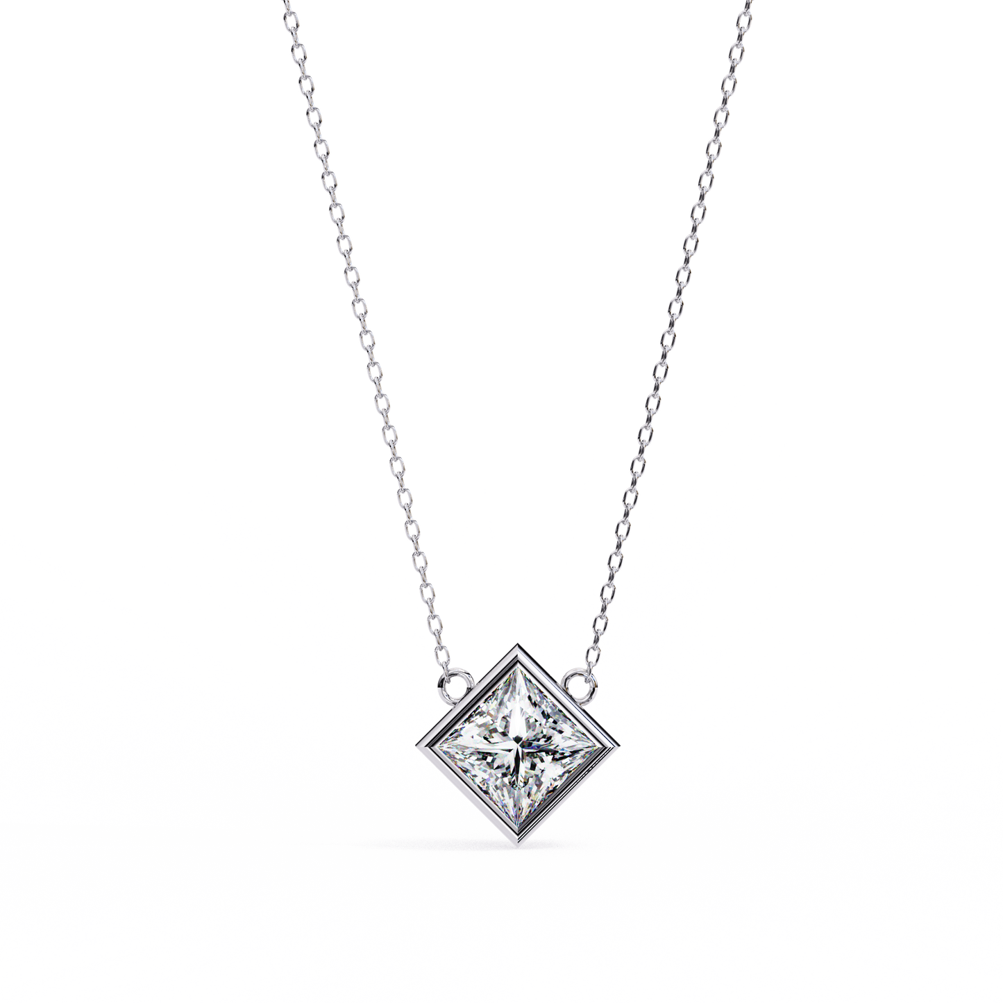 "Kite-Set Square Solitaire Pendant in Gold"- 2.01ct Princess-Cut Diamond