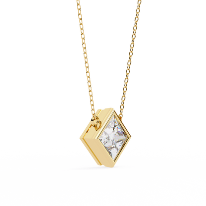 "Kite-Set Square Solitaire Pendant in Gold"- 2.01ct Princess-Cut Diamond