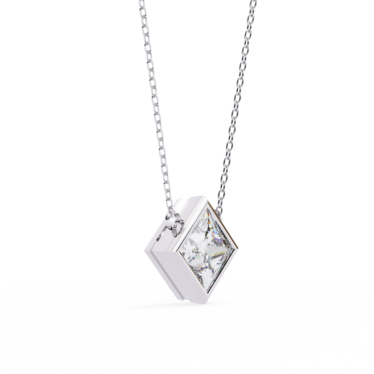 "Kite-Set Square Solitaire Pendant in Gold"- 2.01ct Princess-Cut Diamond
