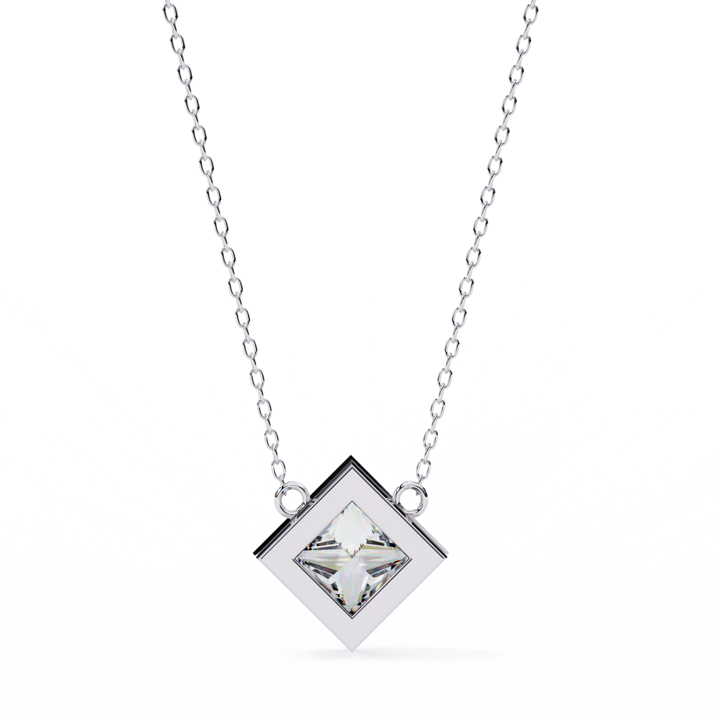 "Kite-Set Square Solitaire Pendant in Gold"- 2.01ct Princess-Cut Diamond