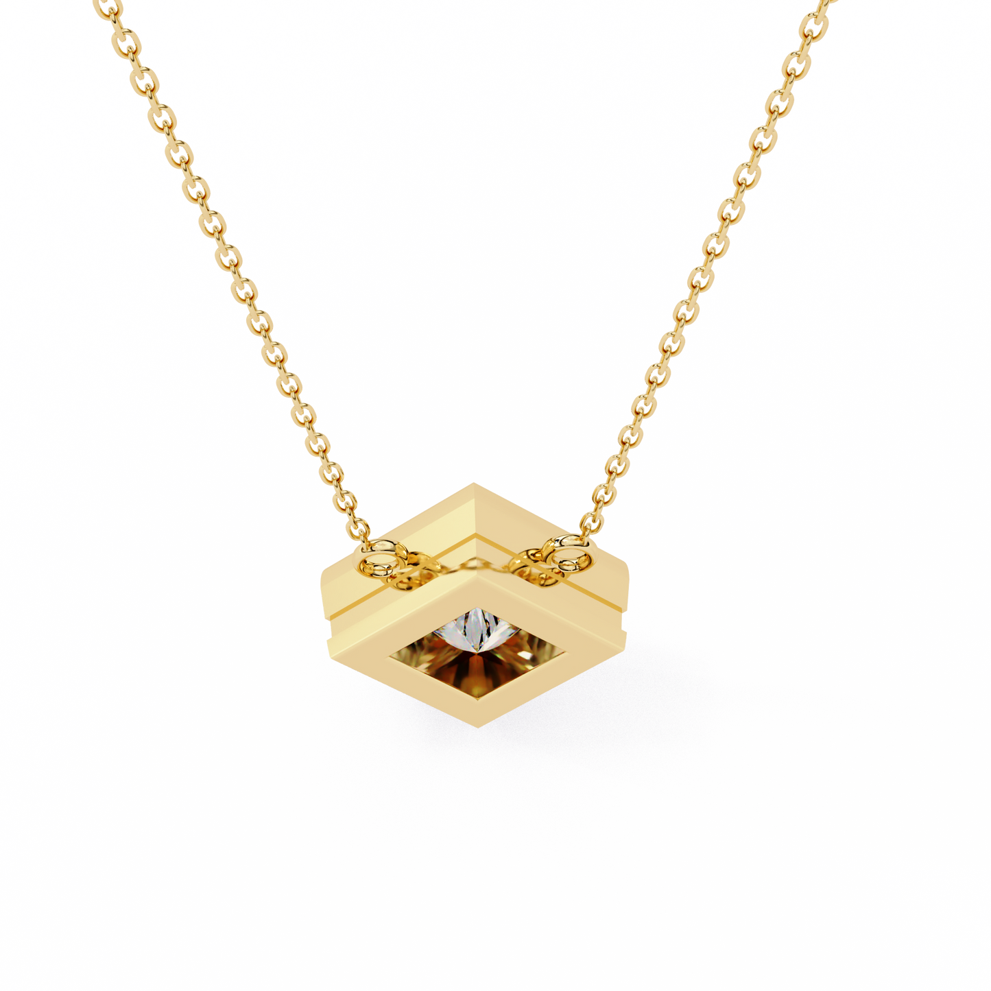 "Kite-Set Square Solitaire Pendant in Gold"- 2.01ct Princess-Cut Diamond