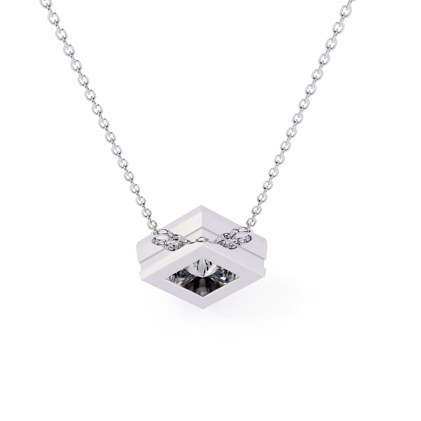 "Kite-Set Square Solitaire Pendant in Gold"- 2.01ct Princess-Cut Diamond