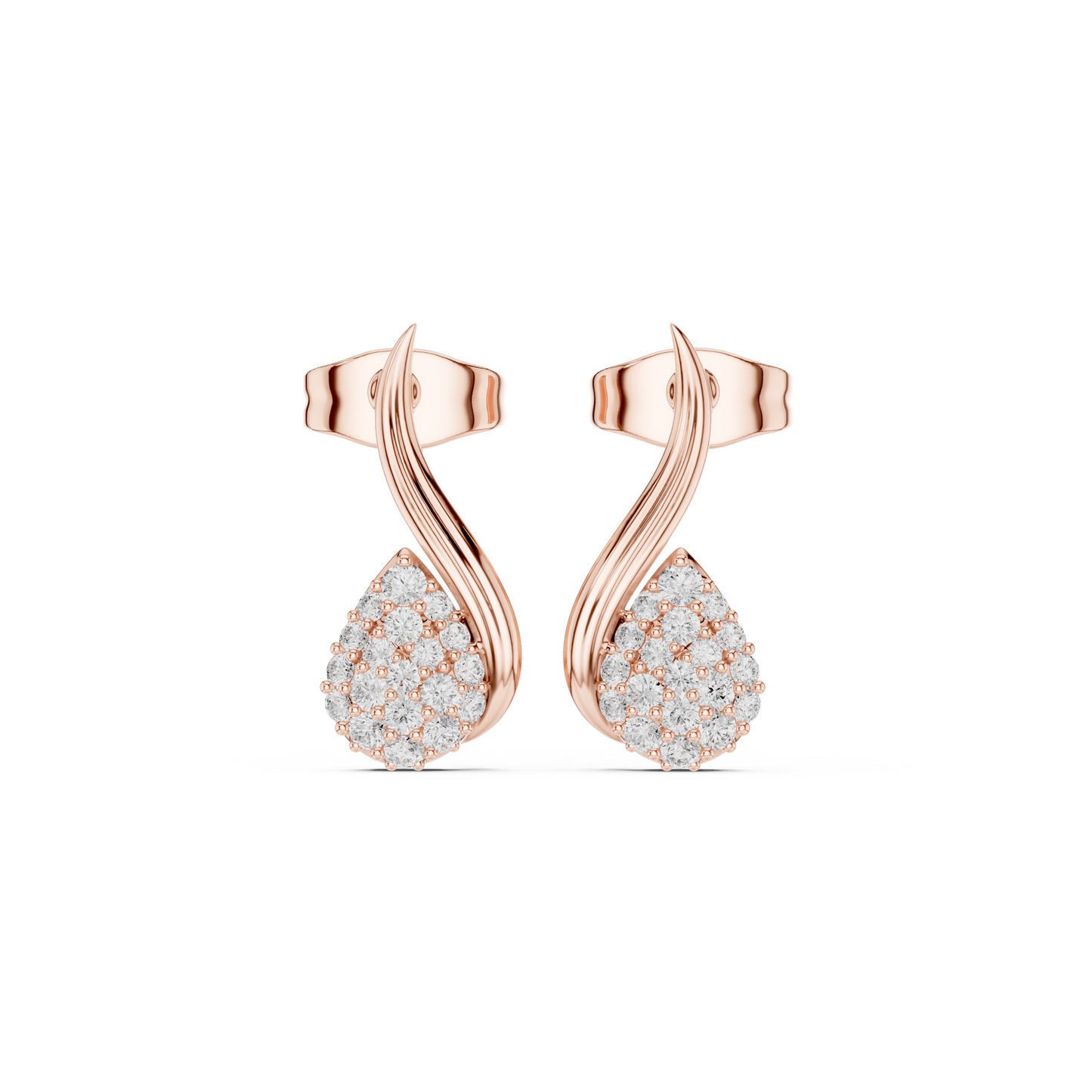 0.19CTW Diamond Pavé Teardrop Wave Stud Earrings in Yellow Gold