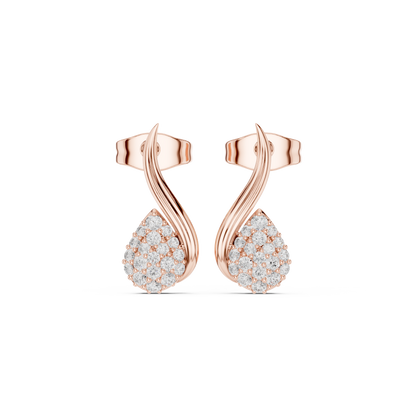 0.19CTW Diamond Pavé Teardrop Wave Stud Earrings in Yellow Gold