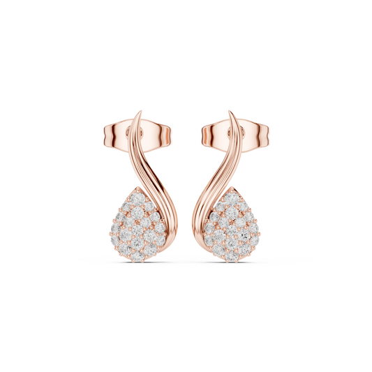 0.19CTW Diamond Pavé Teardrop Wave Stud Earrings in Yellow Gold