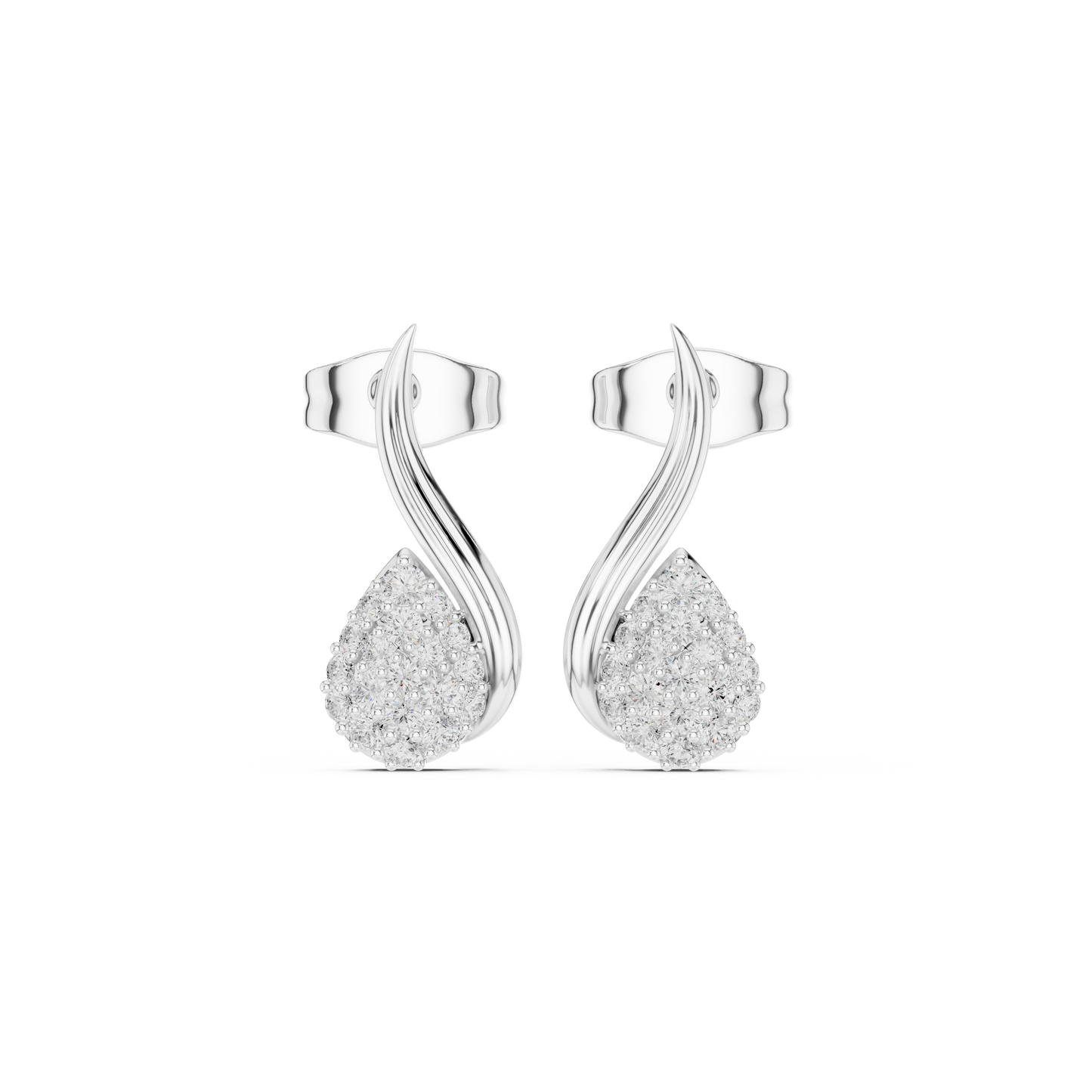 0.19CTW Diamond Pavé Teardrop Wave Stud Earrings in Yellow Gold