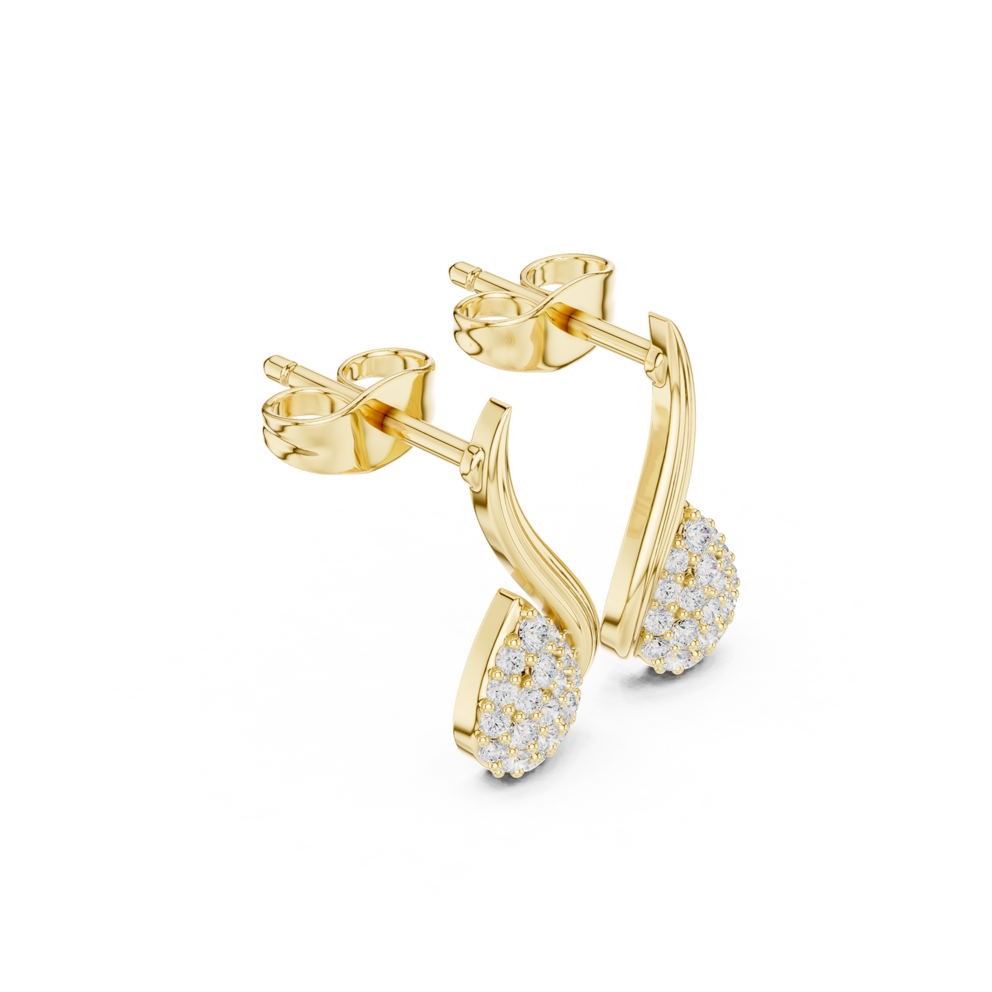 0.19CTW Diamond Pavé Teardrop Wave Stud Earrings in Yellow Gold
