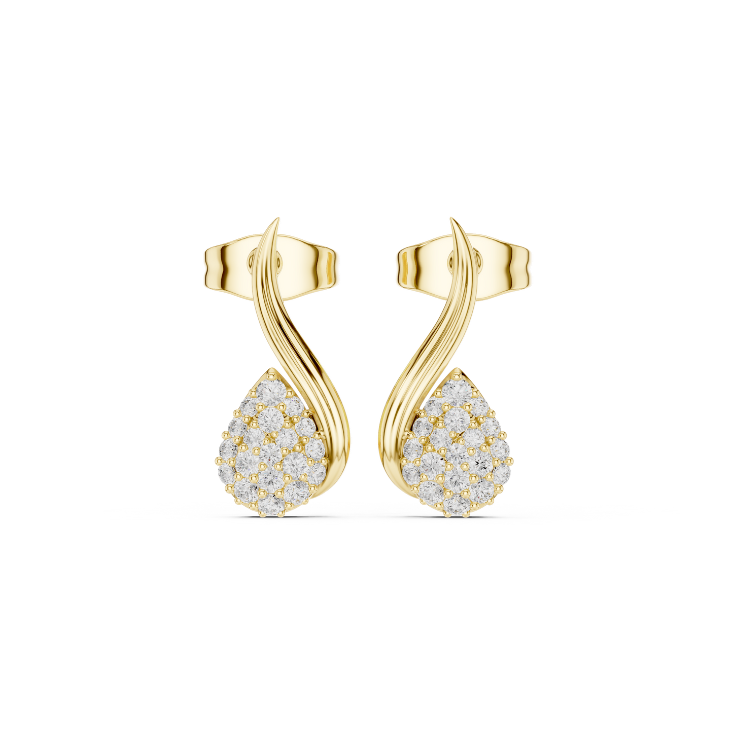 0.19CTW Diamond Pavé Teardrop Wave Stud Earrings in Yellow Gold