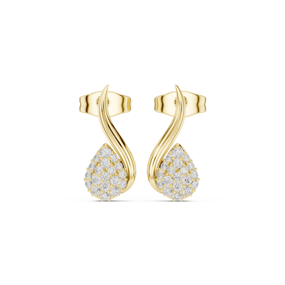 0.19CTW Diamond Pavé Teardrop Wave Stud Earrings in Yellow Gold