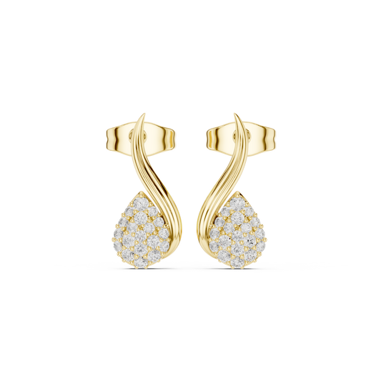 0.19CTW Diamond Pavé Teardrop Wave Stud Earrings in Yellow Gold