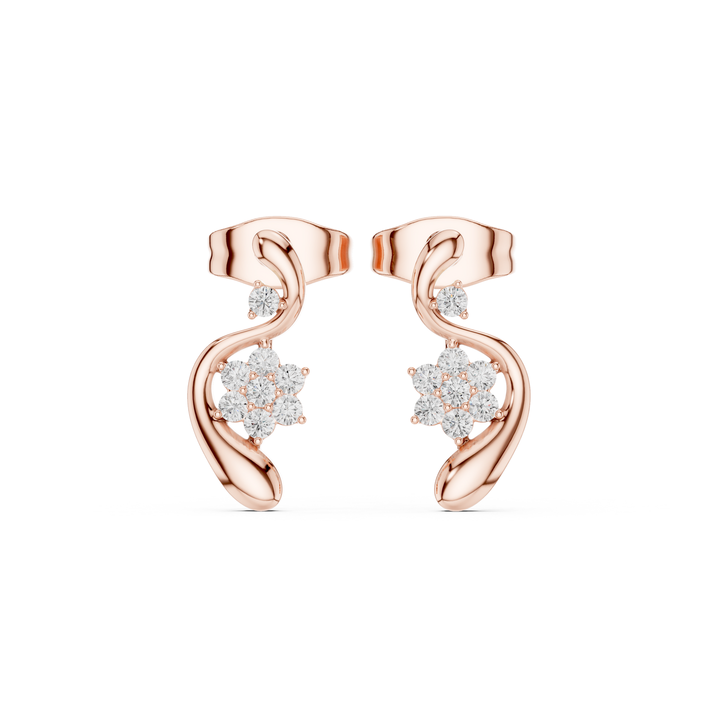 0.13CTW Diamond Floral Wave Studs in Gold - Modern Petal Cluster Earrings