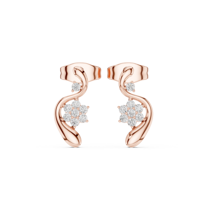 0.13CTW Diamond Floral Wave Studs in Gold - Modern Petal Cluster Earrings