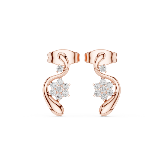0.13CTW Diamond Floral Wave Studs in Gold - Modern Petal Cluster Earrings