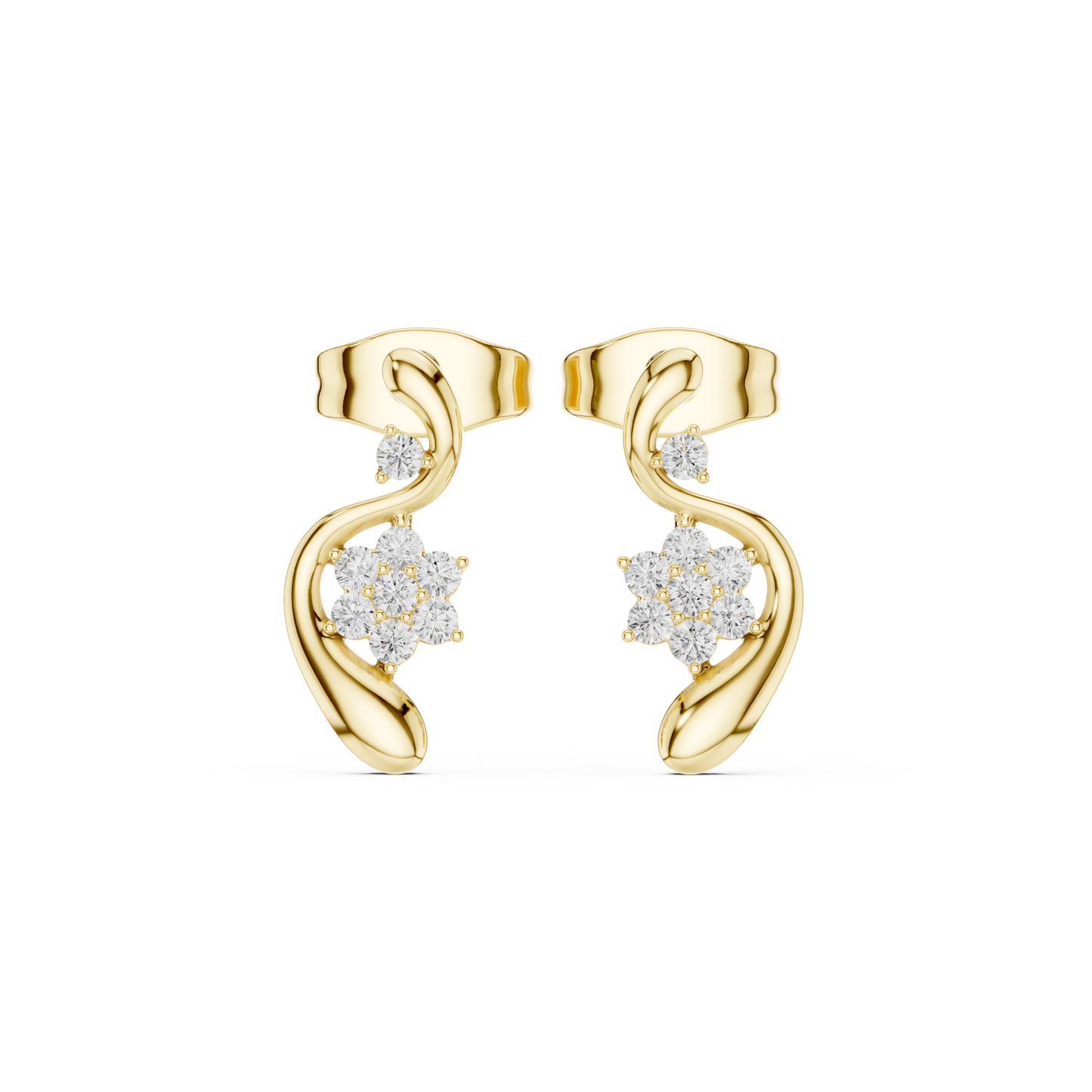 0.13CTW Diamond Floral Wave Studs in Gold - Modern Petal Cluster Earrings