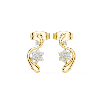 0.13CTW Diamond Floral Wave Studs in Gold - Modern Petal Cluster Earrings