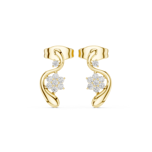 0.13CTW Diamond Floral Wave Studs in Gold - Modern Petal Cluster Earrings