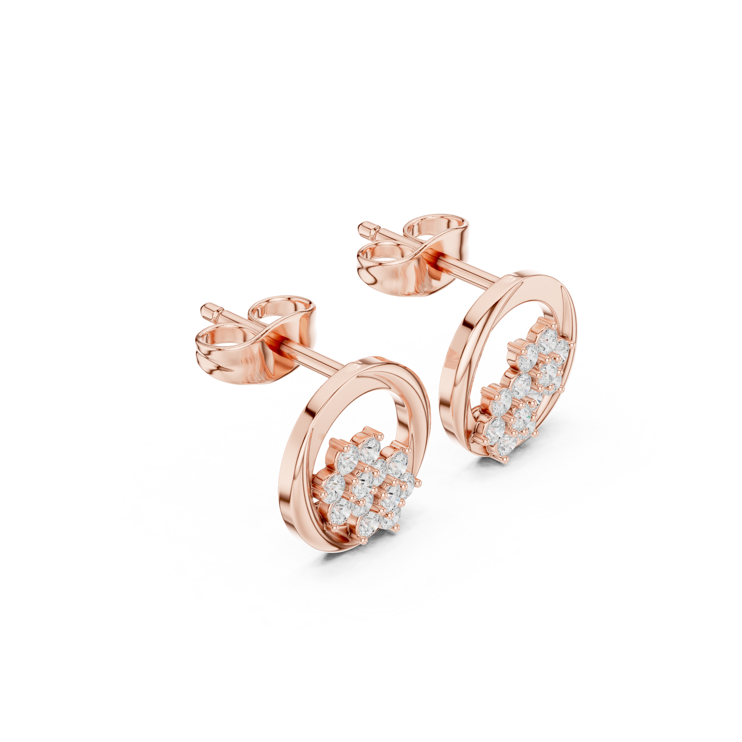 Floral Orbit Diamond Stud Earrings in Yellow Gold : 0.30CTW Round Brilliant