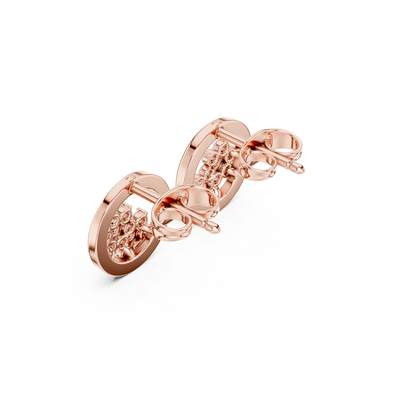 Floral Orbit Diamond Stud Earrings in Yellow Gold : 0.30CTW Round Brilliant