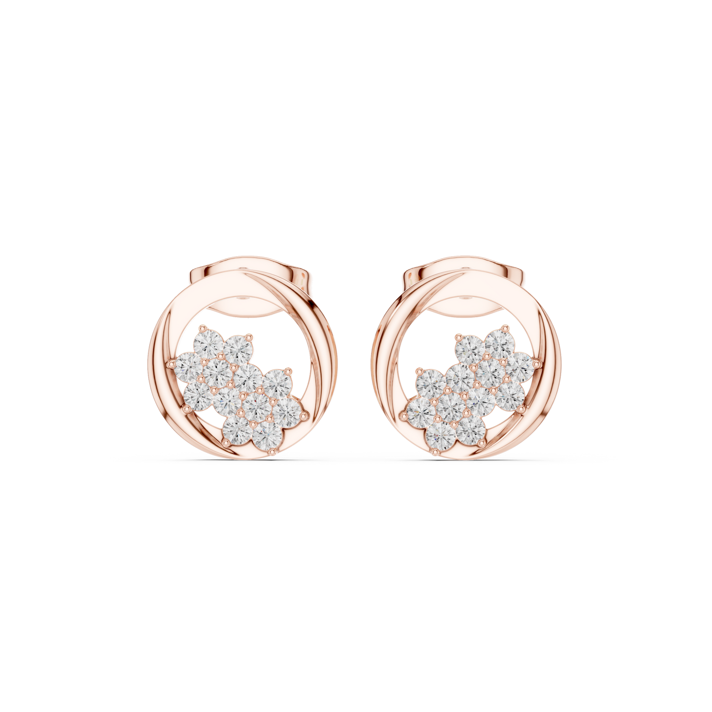 Floral Orbit Diamond Stud Earrings in Yellow Gold : 0.30CTW Round Brilliant