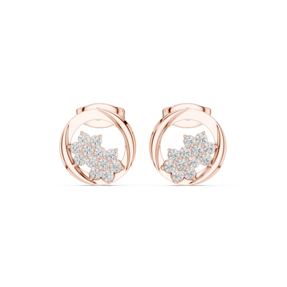 Floral Orbit Diamond Stud Earrings in Yellow Gold : 0.30CTW Round Brilliant