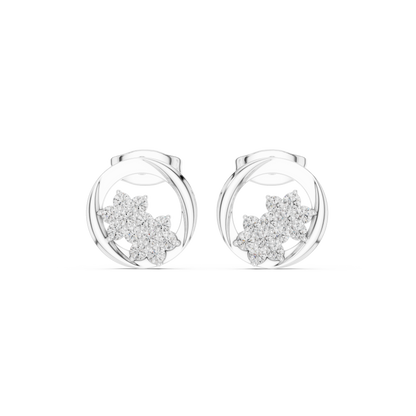 Floral Orbit Diamond Stud Earrings in Yellow Gold : 0.30CTW Round Brilliant