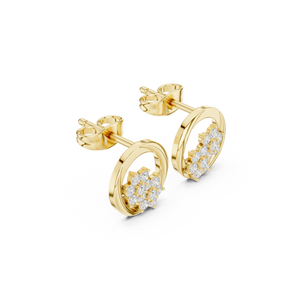 Floral Orbit Diamond Stud Earrings in Yellow Gold : 0.30CTW Round Brilliant