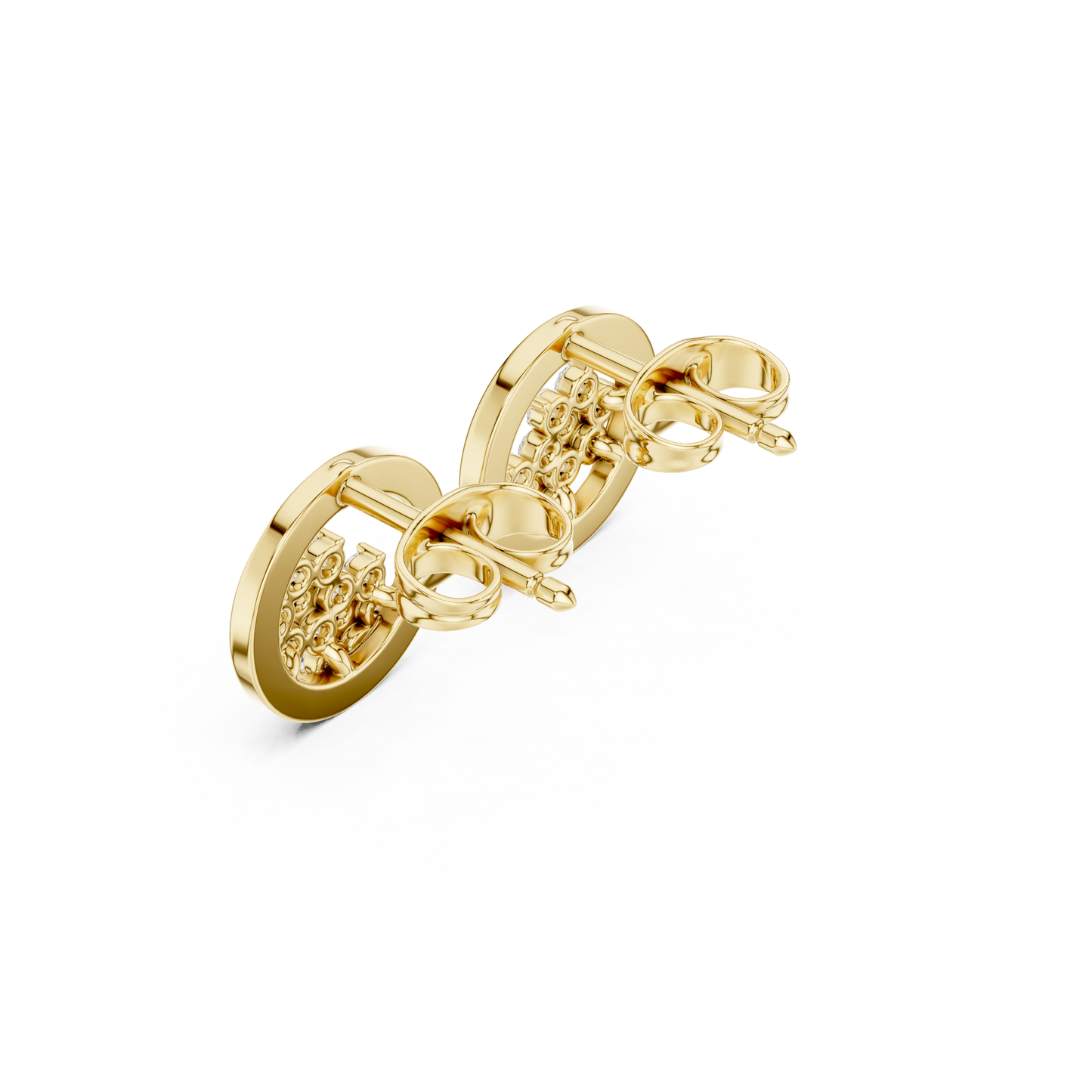 Floral Orbit Diamond Stud Earrings in Yellow Gold : 0.30CTW Round Brilliant