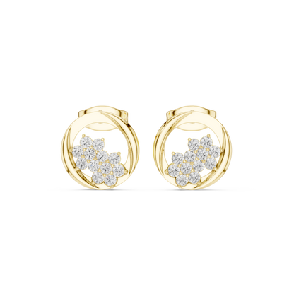 Floral Orbit Diamond Stud Earrings in Yellow Gold : 0.30CTW Round Brilliant