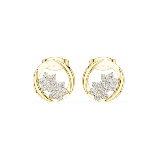 Floral Orbit Diamond Stud Earrings in Yellow Gold : 0.30CTW Round Brilliant