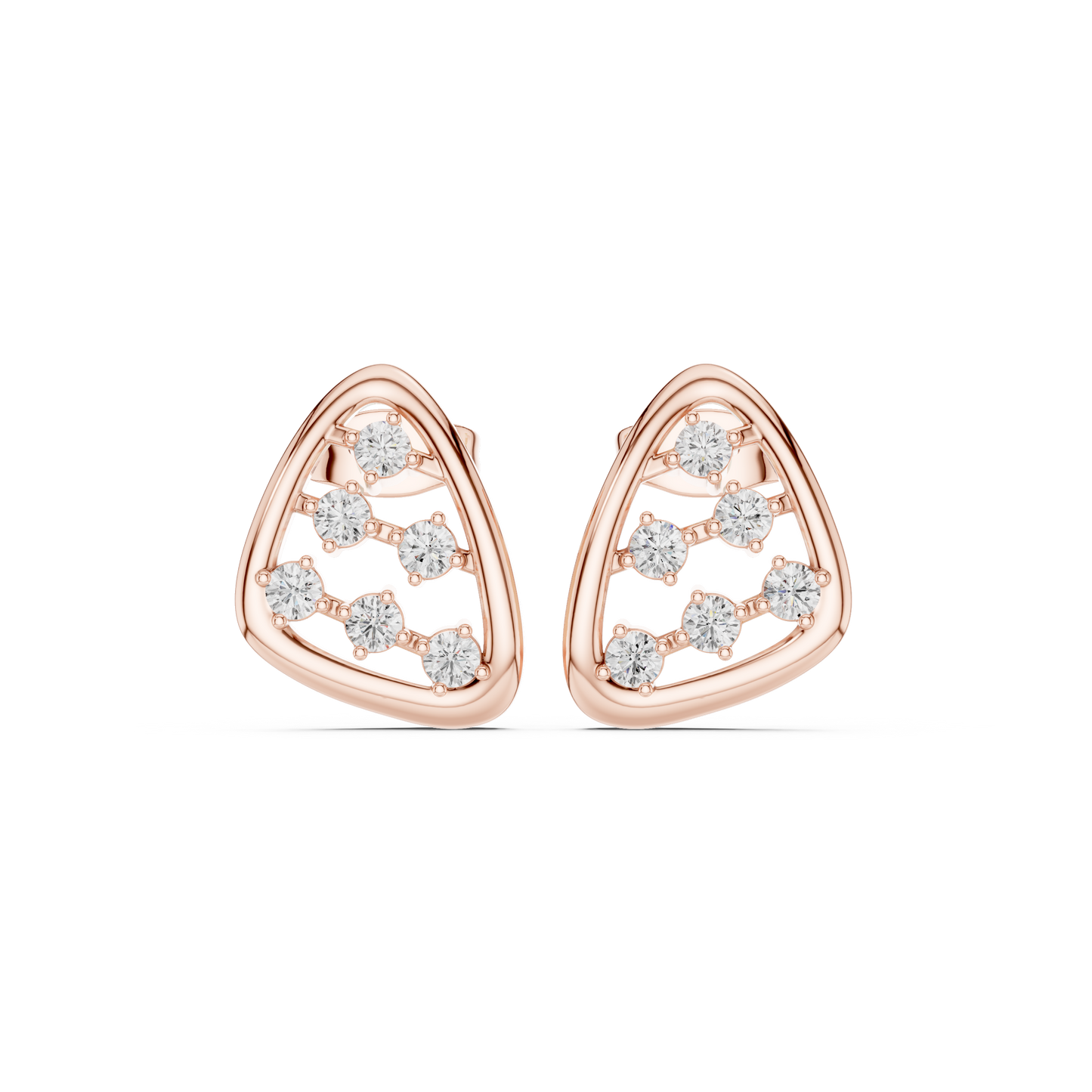 Geometric Prism Diamond Stud Earrings in Yellow Gold : 0.35CTW Round Brilliant