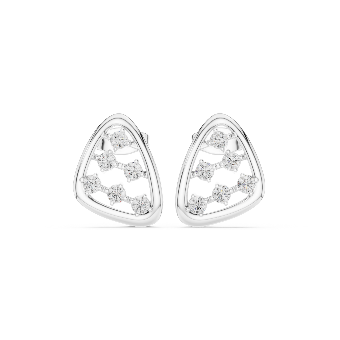 Geometric Prism Diamond Stud Earrings in Yellow Gold : 0.35CTW Round Brilliant