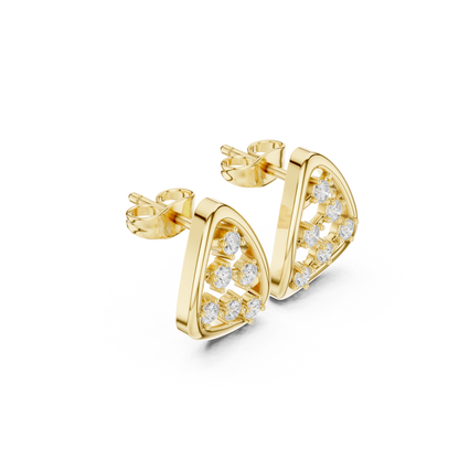 Geometric Prism Diamond Stud Earrings in Yellow Gold : 0.35CTW Round Brilliant