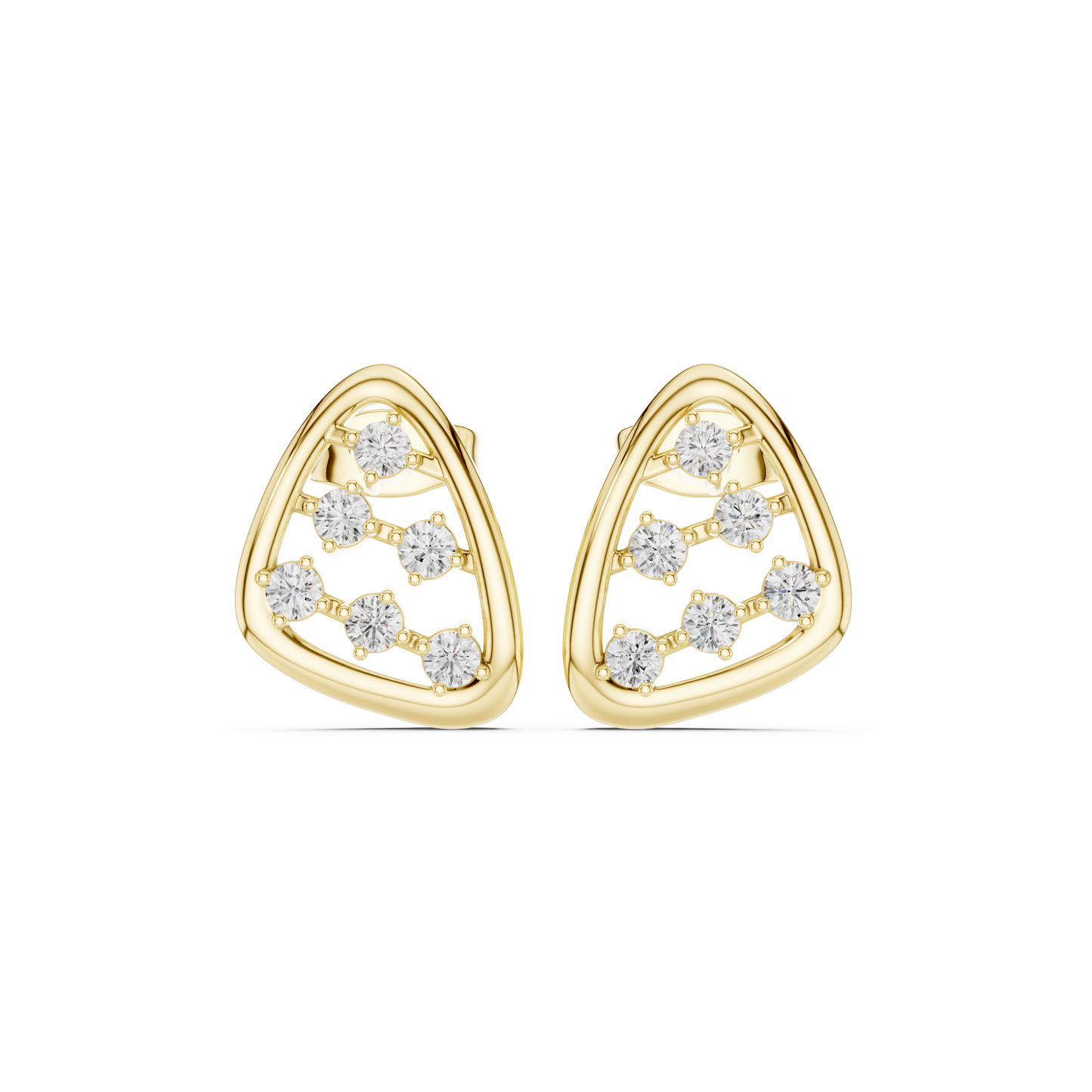 Geometric Prism Diamond Stud Earrings in Yellow Gold : 0.35CTW Round Brilliant