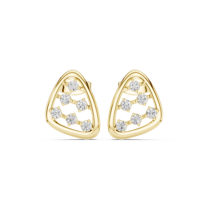 Geometric Prism Diamond Stud Earrings in Yellow Gold : 0.35CTW Round Brilliant