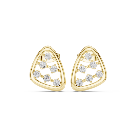 Geometric Prism Diamond Stud Earrings in Yellow Gold : 0.35CTW Round Brilliant
