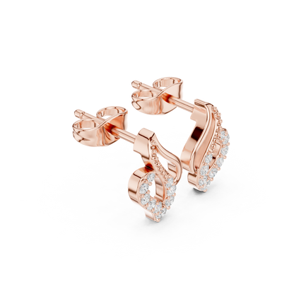 Swirl Leaf Diamond Cluster Stud Earrings in Yellow Gold : 0.16CTW
