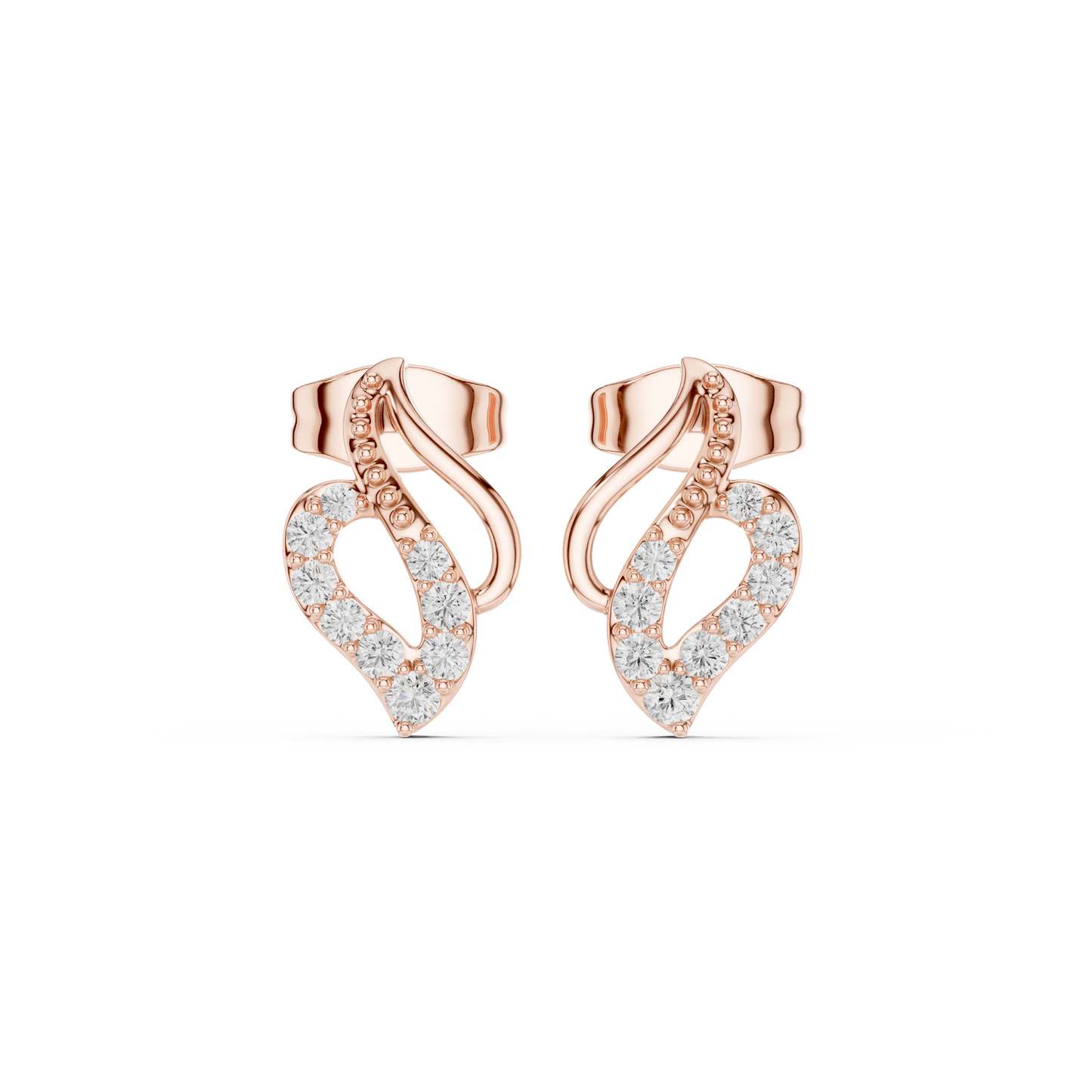 Swirl Leaf Diamond Cluster Stud Earrings in Yellow Gold : 0.16CTW