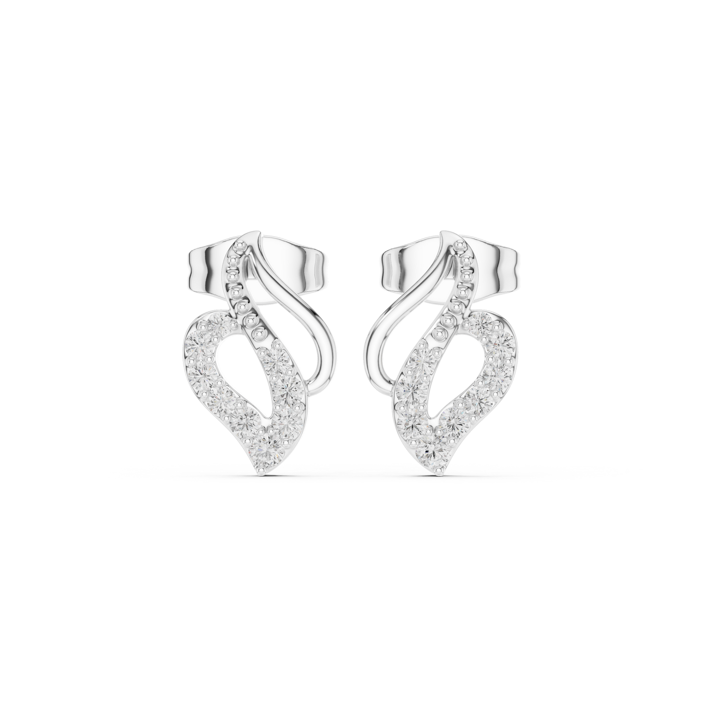 Swirl Leaf Diamond Cluster Stud Earrings in Yellow Gold : 0.16CTW