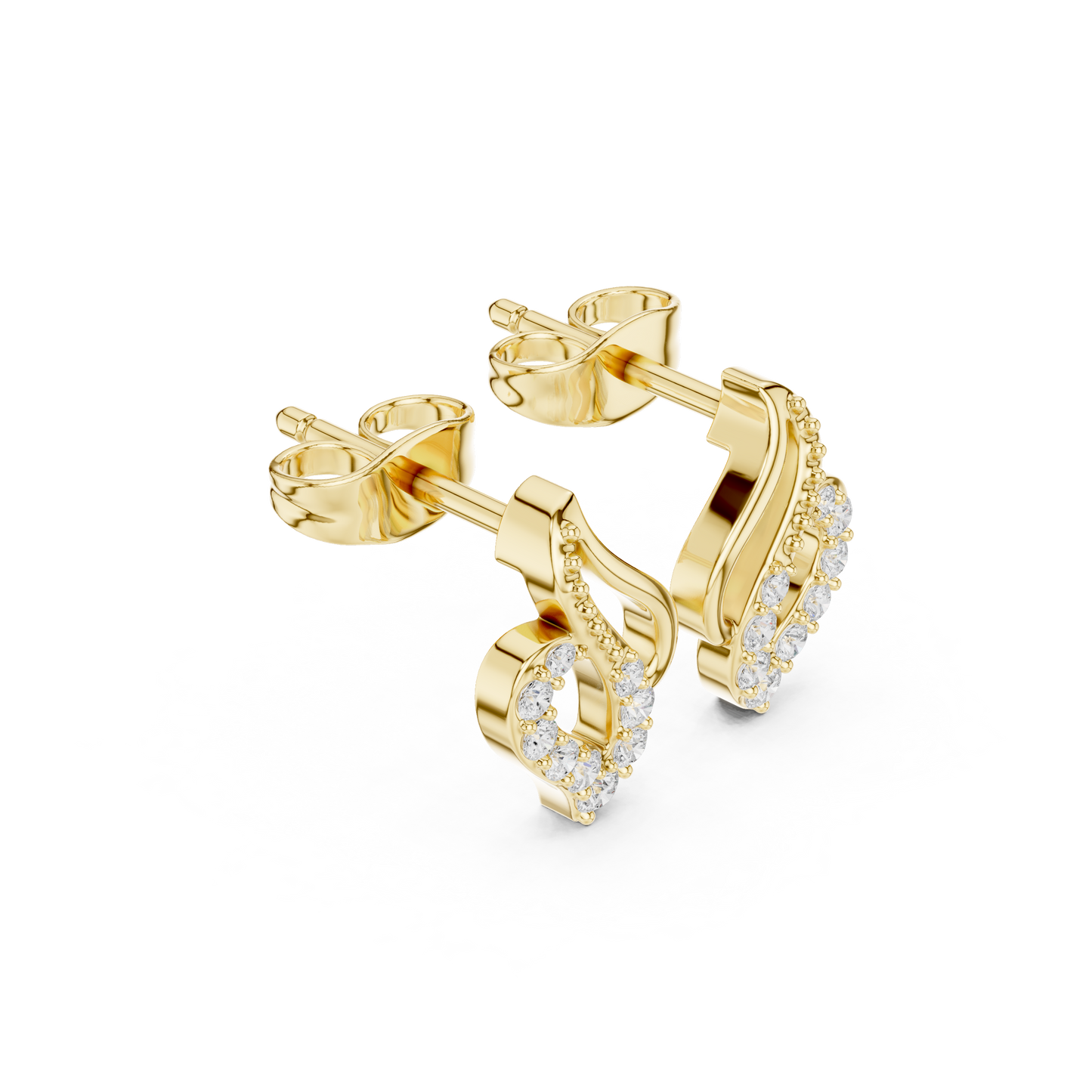Swirl Leaf Diamond Cluster Stud Earrings in Yellow Gold : 0.16CTW